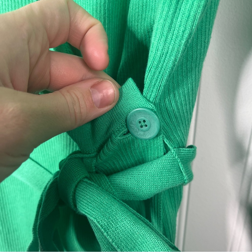 CAbi New Vibrant Green V-Neck Wrap Sweater Ribbed Cocktail Cardigan Long Sleeve - Picture 4 of 8